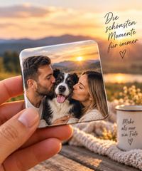Fotomagnet mit Foto von Paar und Hund bei Sonnenuntergang