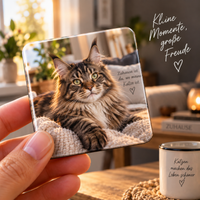Fotomagnet mit Foto einer Maine-Coon-Katze auf einer Kuscheldecke